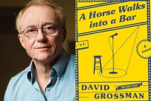Headshot of David Grossman and cover of A Horse Walks into a Bar