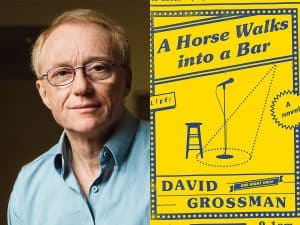 Headshot of David Grossman and cover of A Horse Walks into a Bar
