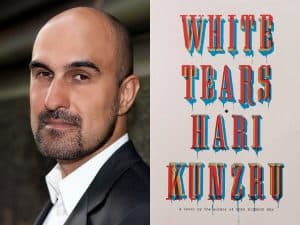 Headshot of Hair Kunzru and cover of White Tears