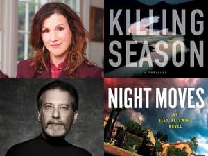 Headshots of Faye Kellerman and Jonathan Kellerman and covers of Killing Season and Night Moves