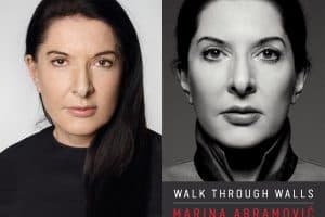 Marina Abramovic headshot and cover of Walk through Walls