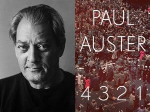 Headshot of Paul Auster and cover of 4321