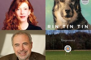Headshots of Susan Orlean and Richard Russo and covers of Rain Tin T and Trajectory