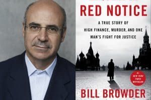 Headshot of Bill Browder and cover of Red Notion