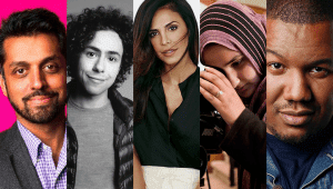 Headshots of Wajahat Ali, Ramy Youssef, Lena Khan, Travon Free, and Kathreen Khavari