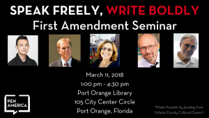 Speak Freely, Write Boldy event graphic with headshots