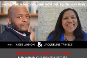 Post-Martin Luther King event graphic featuring headshots of Kites Laymon and Jaqueline Trimble