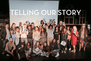 group photo of teens with words: telling our story