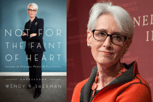 Cover of Not For the Faint of Heart and headshot of Wendy Sherman