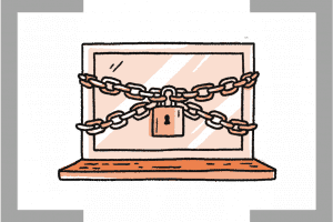 icon of laptop with padlock and chains around it