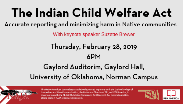 event flyer for the Indian Child Welfare Act Reporting Symposium with keynote speaker Suzette Brewer