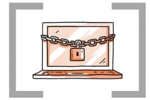 icon of a laptop with a chain and padlock wrapped around it