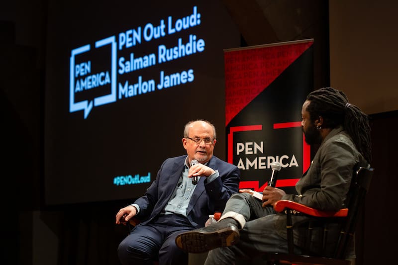 Salman Rushdie and Marlon James at Pen Out Loud