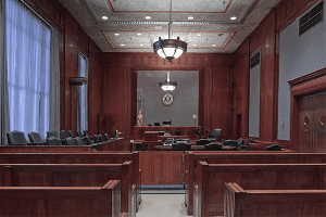 image of an empty courtroom