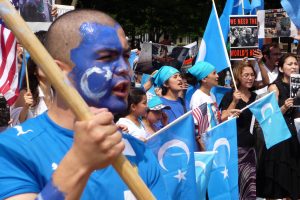 Protesters outside the White House, protesting in support of Uyghurs in China