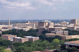 aerial view of texas a&m campus
