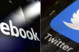facebook and twitter logos side by side
