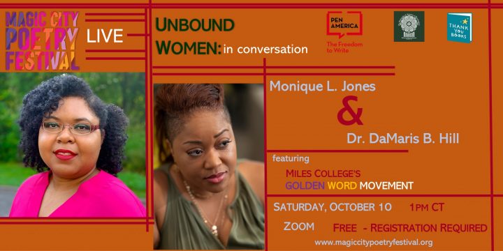 A Conversation with Monique L. Jones and Dr. DeMaris B. Hill graphic: logos, headshots, and event details