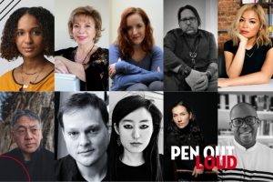 PEN Out Loud featured speakers and interlocutors. First row (left to right): Concepción de León, Isabel Allende, Rebecca Makkai, Brandon Hobson and Jia Tolentino. Second row (left to right): Kazuo Ishiguro, Garth Greenwell, R.O. Kwon, Melissa Febos, and Brandon Taylor