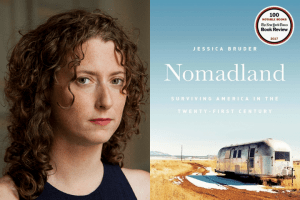 Jess Bruder headshot and "Nomadland" book cover