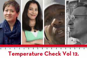 Temperature Check 12.0 graphic with headshots of Yukari Kane, Shaheen Pasha, Steve Brooks, and Joe Garcia