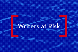 stylized image of handwriting on a page; on top: “Writers at Risk”