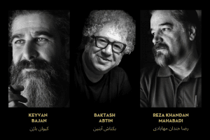 “2020 PEN/Barbey Freedom to Write Award” on top; below, headshots and names of Keyvan Bajan, Baktash Abtin, and Reza Khandan Mahabadi