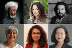 Headshots of Wole Soyinka, Karima Bennoune, Omaid Sharifi, Pragna Patel, Mariz Tadros, and Hiroko Tsuboi-Friedman