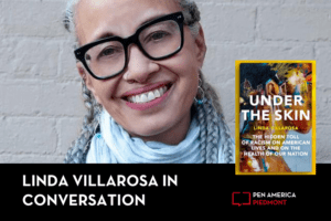 Linda Villarosa headshot, book cover of "Under the Skin", below: "Linda Villarosa in Conversation"