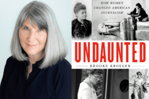 Brooke Kroeger headshot and Undaunted book cover