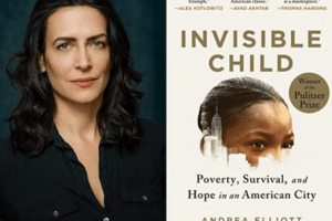 Andrea Elliott headshot and Invisible Child book cover
