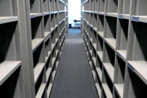 empty library shelves