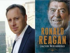 Jacob Weisberg headshot and cover of Ronal Reagan