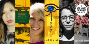 Collage of headshots and book covers of Women in Translation Month selections