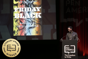 Nana Kwame Adjei-Brenyah on stage at the 2019 PEN Literary Awards Ceremony