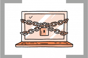 icon of laptop with padlock and chains around it
