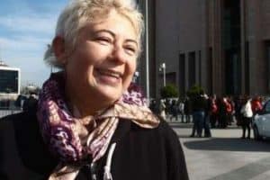 Ayse Duzkan standing outside the Istanbul Prosecutor's Office