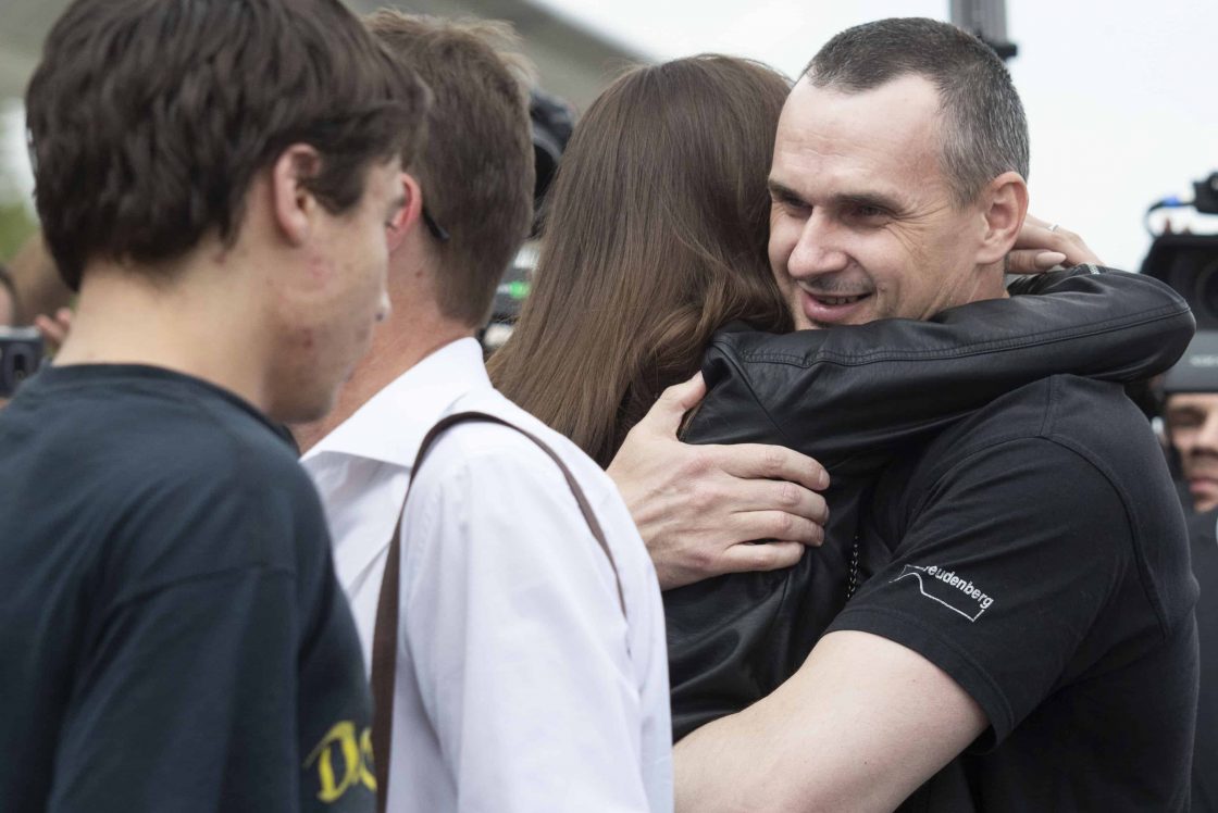 Oleg Sentsov hugs his daughter