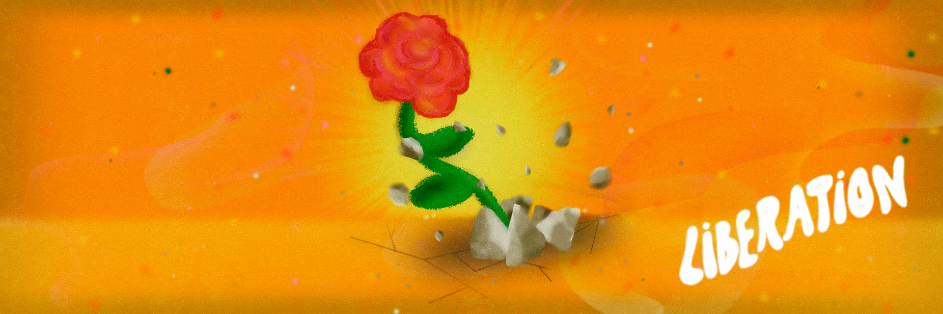 “Liberation” category artwork: A rose emerging from rocks