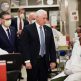 Vice President Mike Pence speaking to a researcher while touring COVID-19 research facilities at the Mayo Clinic
