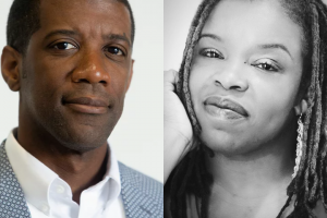 Headshots of Jarvis DeBerry and Kelly Harris-DeBerry side by side