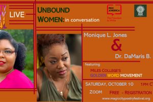 A Conversation with Monique L. Jones and Dr. DeMaris B. Hill graphic: logos, headshots, and event details