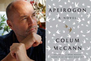 Colum McCann headshot and "Apeirogon" book cover