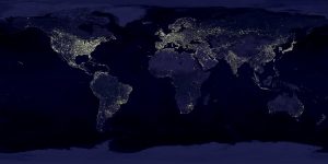 world map with continents lit up