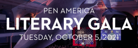 Photo from 2019 PEN America Literary Gala in background; on top: “PEN America Literary Gala. Tuesday, October 5, 2021”
