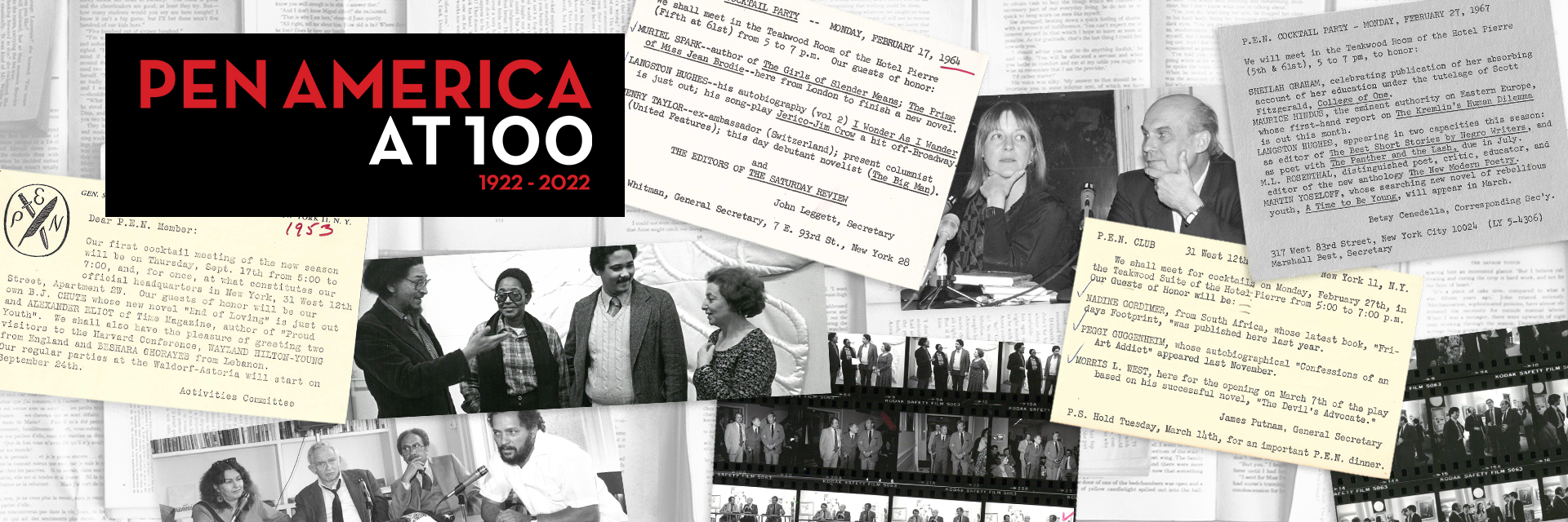 a collage of photos and postcards with the text PEN America at 100