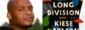 Kiese Laymon headshot and Long Division book cover