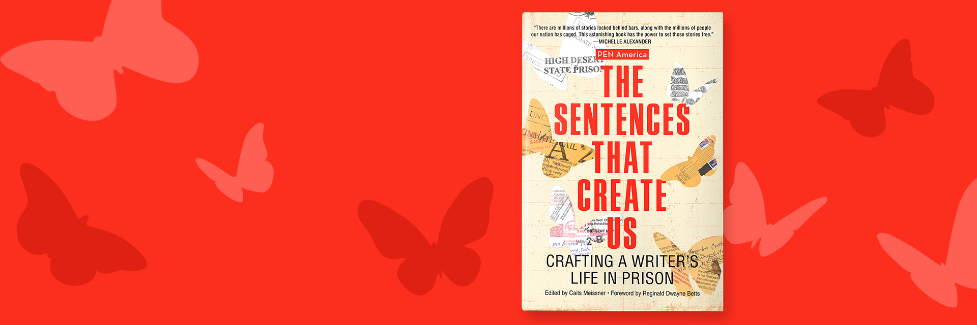 The Sentences That Create Us book cover with butterflies overlaid on an orange background