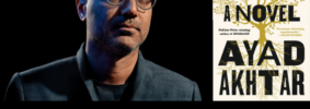 headshot of Ayad Akhtar; at the bottom: "David P. Gardner Lecture in the Humanities and Fine Arts with Ayad Akhtar"