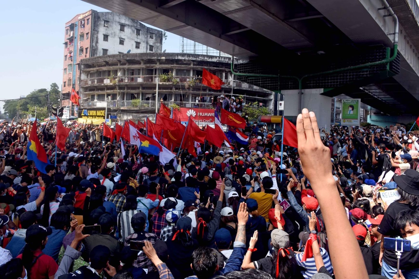 Myanmar Protesters In Downtown Yangon